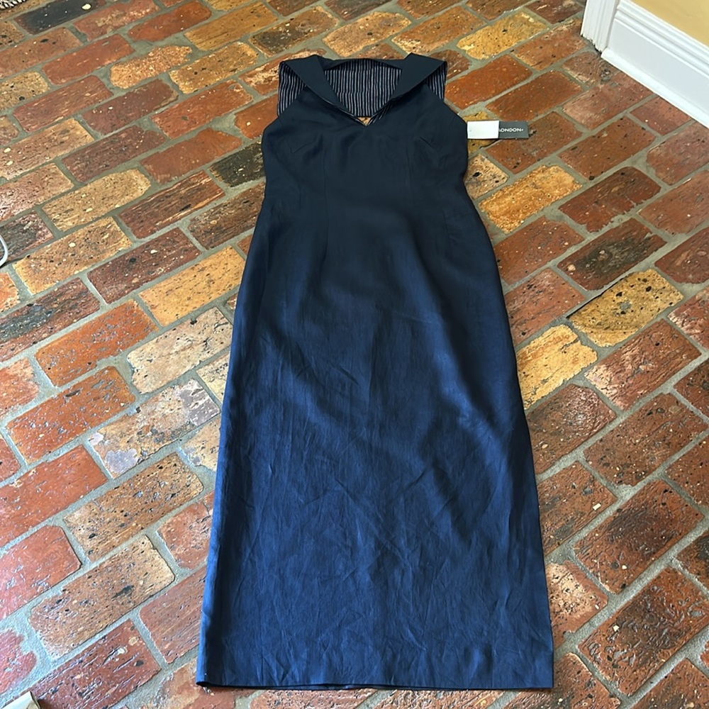 Maggie London NWT Linen Halter Sailor collar maxi dress size 8 - Picture 6 of 13